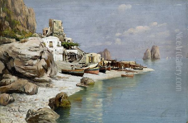 Capri (marina Privata) Oil Painting by Angelo Della Mura