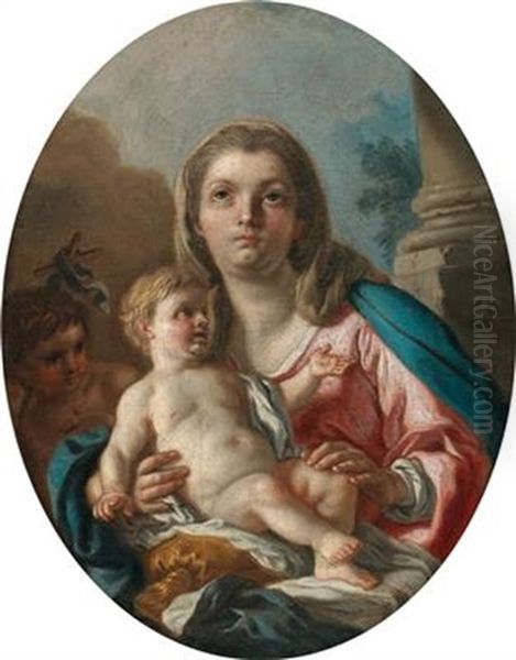 Madonna And Child With The Infant Saint John The Baptist Oil Painting by Francesco de Mura