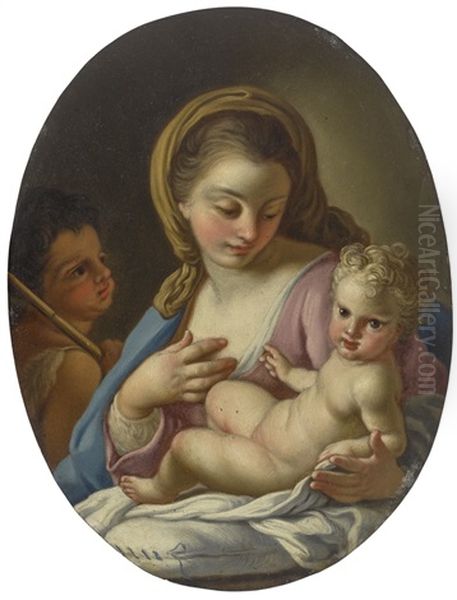 Madonna And Child With The Infant Saint John The Baptist Oil Painting by Francesco de Mura