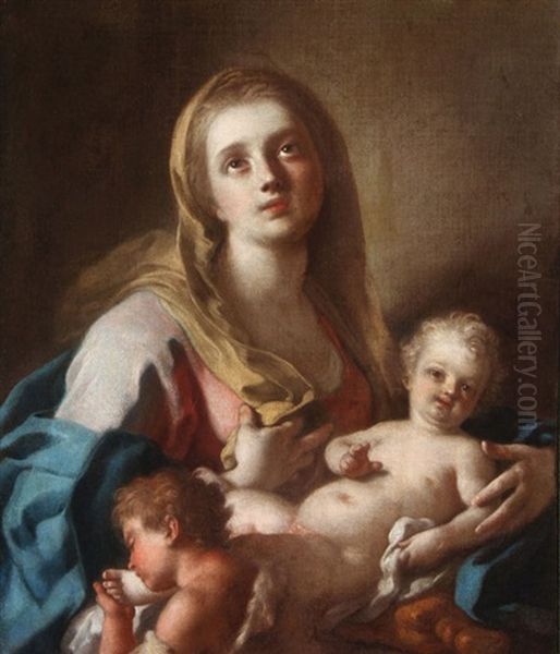 The Madonna And Child With Infant John The Baptist Oil Painting by Francesco de Mura