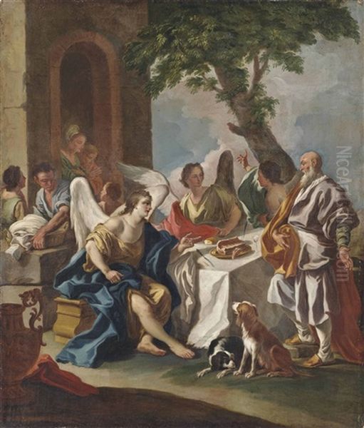 Abraham And The Three Angels Oil Painting by Francesco de Mura