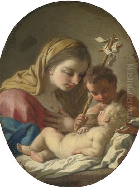 Madonna And Child With The Infant Saint John The Baptist Oil Painting by Francesco de Mura