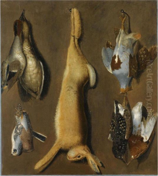 A Still Life Of A Hare, Game And Songbirds Oil Painting by Jacobus Biltius