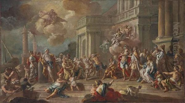 Latinus Welcomes Aeneas And Offers His Daughter Lavinia In Marriage Oil Painting by Francesco de Mura