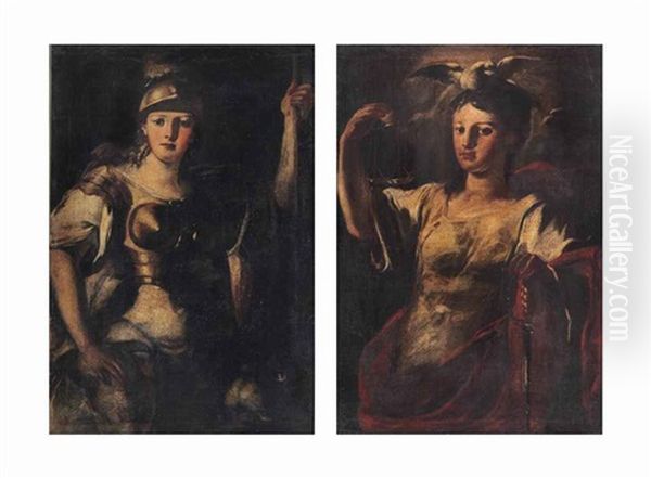 Allegory Of Fortitude; Allegory Of Justice (pair) Oil Painting by Francesco de Mura