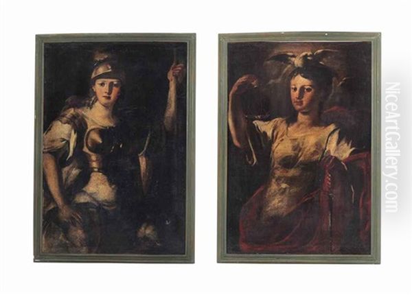 Allegory Of Fortitude And Allegory Of Justice (pair) Oil Painting by Francesco de Mura