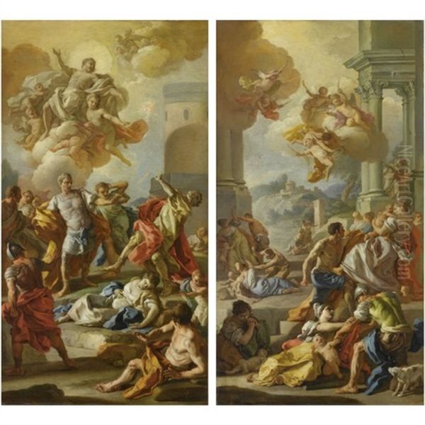 Martirio Di Santa Barbara (+ Strage Degli Innocenti; Pair) Oil Painting by Francesco de Mura