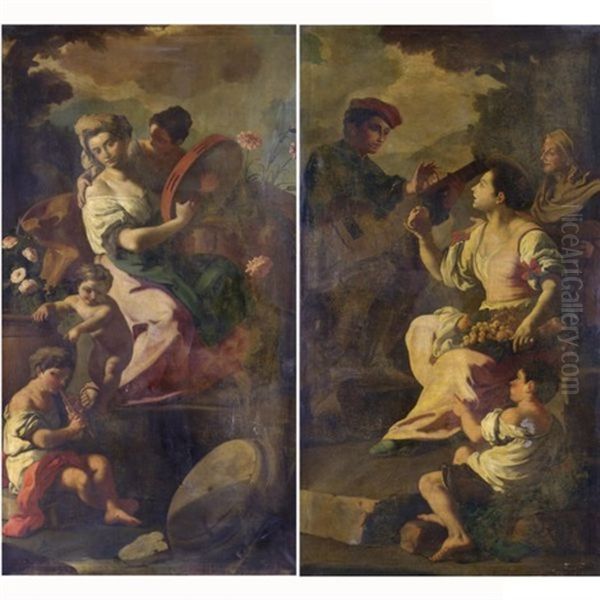 Tarantella (+ Scena Con Suonatore Di Liuto; Pair) Oil Painting by Francesco de Mura