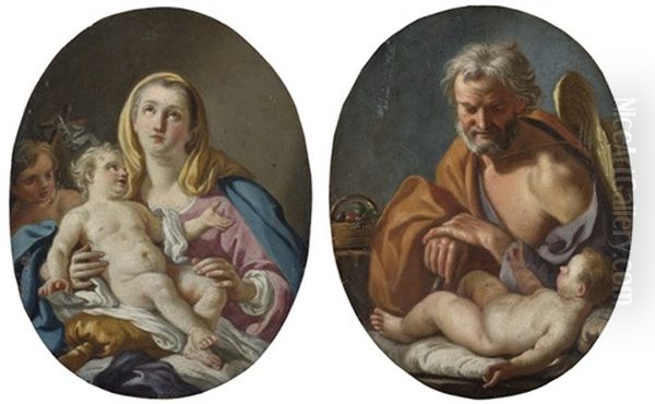 The Madonna And Child With The Infant Saint John The Baptist (+ Saint Joseph With The Infant Christ; Pair) by Francesco de Mura