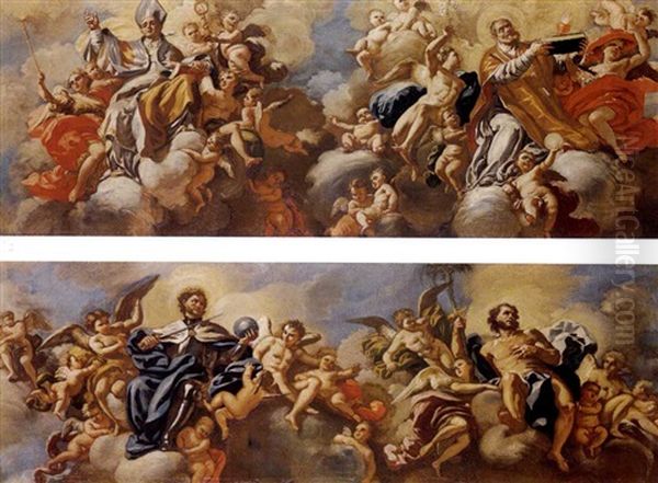 Santi In Gloria (2 Works) Oil Painting by Francesco de Mura