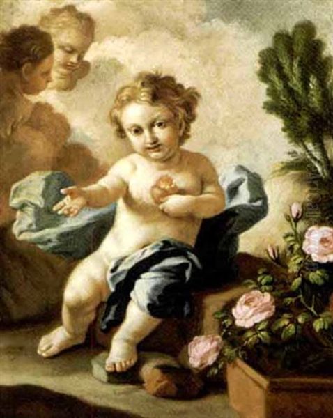 Gesu Bambino E Due Angeli Oil Painting by Francesco de Mura