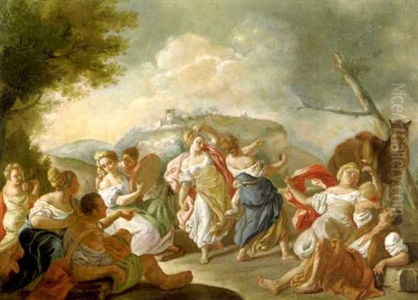 A Landscape With Figures Dancing Oil Painting by Francesco de Mura