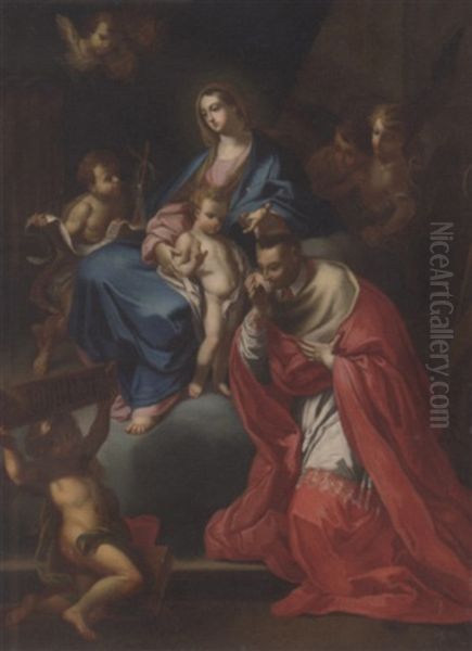 The Madonna And Child With Saint Charles Borromeo Oil Painting by Francesco de Mura