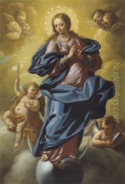 L'immaculata Con Angeli Oil Painting by Francesco de Mura