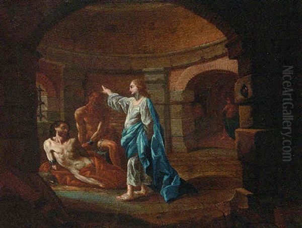 Christ Appearing In A Vision To Two Prisoners Oil Painting by Francesco de Mura