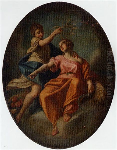 Ceres Being Crowned By A Female Intendant Oil Painting by Francesco de Mura