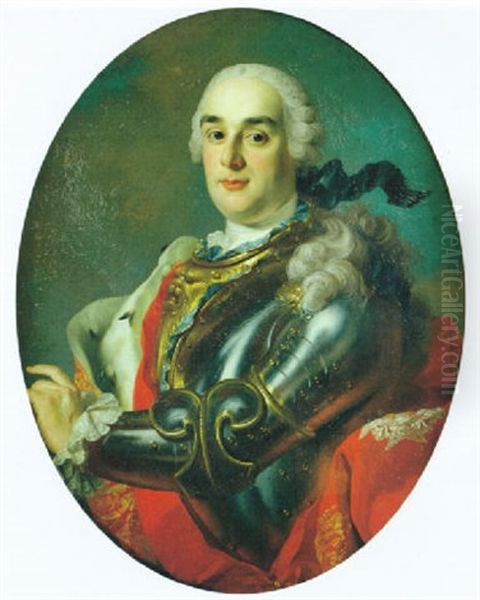 Retrato De Personaje, Vistiendo Armadura Y Capa De Armino Con Banda E Insignia De La Orden De San Jenaro Oil Painting by Francesco de Mura