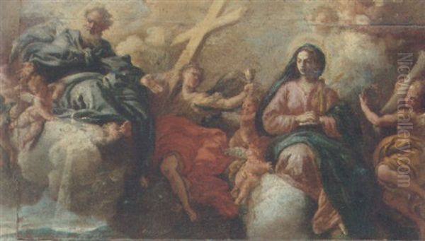 The Madonna In Glory With God The Father And Angels Bearing Instruments Of Passion by Francesco de Mura