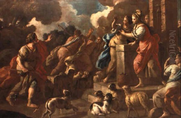 Moses Och Jetros Dottrar Vid Brunnen Oil Painting by Francesco de Mura