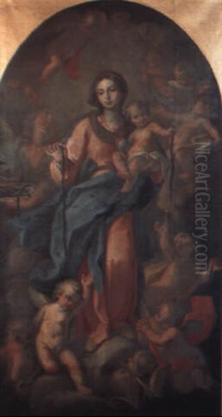 The Madonna And Child With Girdles, With Angels And Seraphim Oil Painting by Francesco de Mura