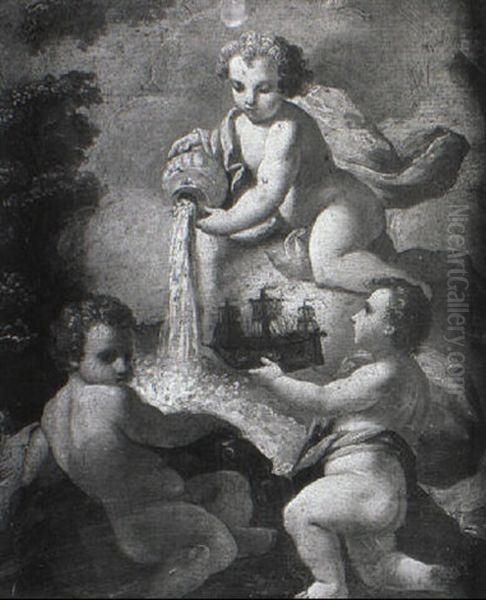 Putti With The Elements Of Water Oil Painting by Francesco de Mura