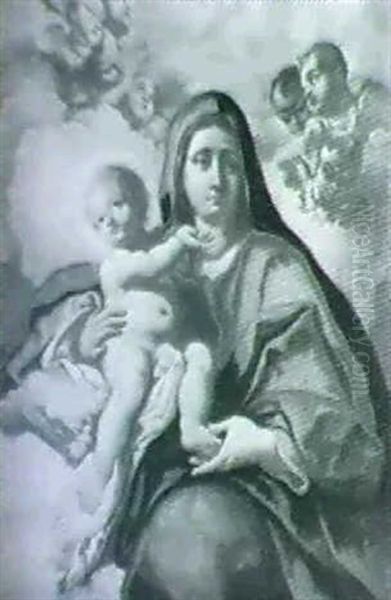 Madonna Con Bambino E Serafini Oil Painting by Francesco de Mura