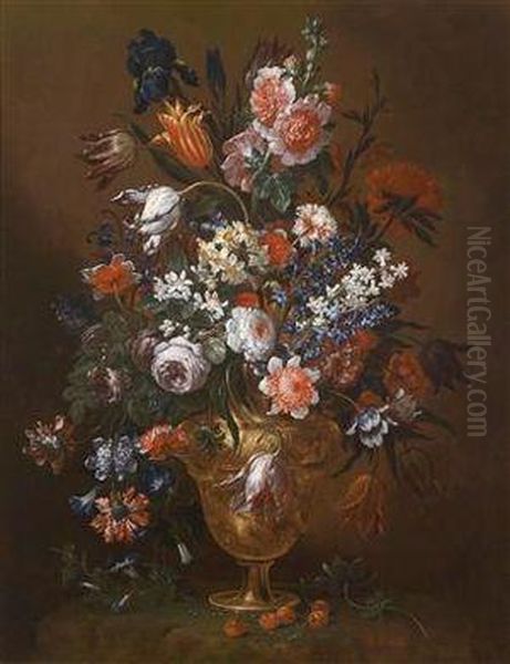 A Bouquet Of Flowers In A Magnificent Vase Oil Painting by Bartolommeo Bimbi