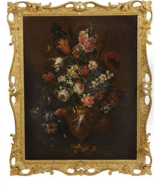 Still Life Of Spring Flowers In A Brass Urn Oil Painting by Bartolommeo Bimbi