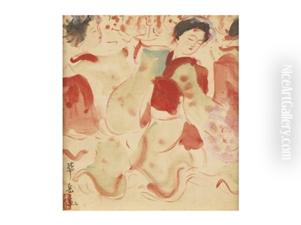 Dancing Of Spring Oil Painting by Kagaku Murakami