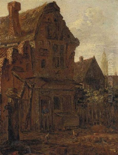 A Courtyard Scene With A Peasant At The Door Of A House Oil Painting by Emanuel Murant