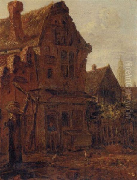 A Courtyard Scene With A Peasant At The Door Of A House Oil Painting by Emanuel Murant