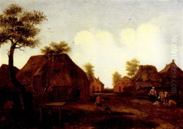 A Village Road With Peasants And Their Livestock Oil Painting by Emanuel Murant