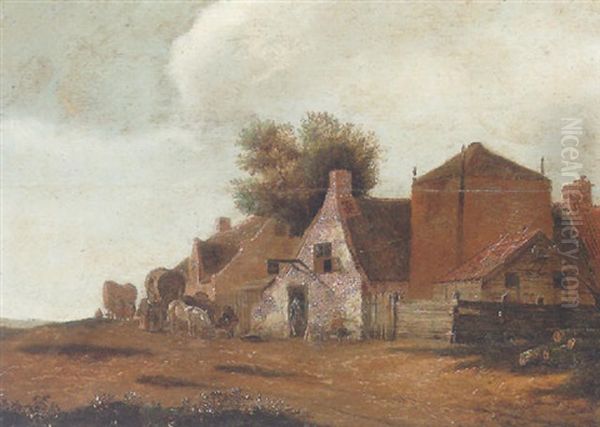 A Horse And Cart Halted Outside A Village Inn Oil Painting by Emanuel Murant