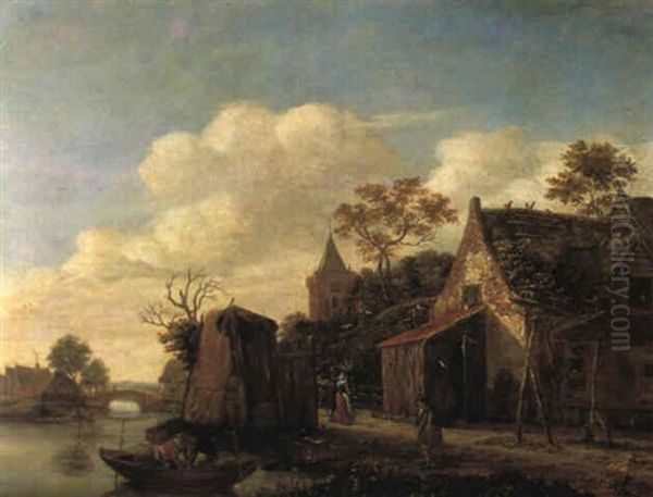 Dorf Mit Kirche An Einem Flus Oil Painting by Emanuel Murant