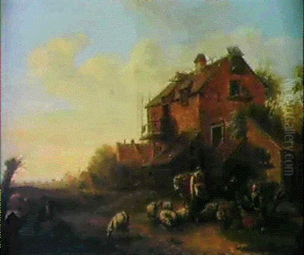 Hirtenszene In Einem Dorf Oil Painting by Emanuel Murant