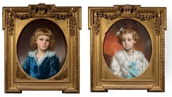 Portrait De Jeune Garcon  Et Portrait De Jeune Fille (pair) Oil Painting by Alphonse Muraton