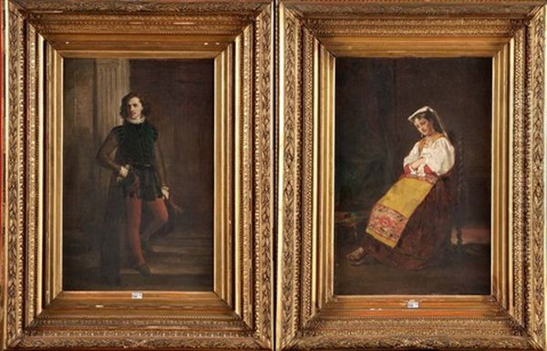 Gentilhomme Italien Et Dame En Costume Traditionnel (pair) Oil Painting by Alphonse Muraton