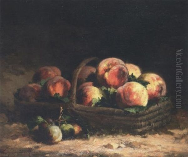 Still Life With Peaches In A Basket Oil Painting by Euphemie Muraton