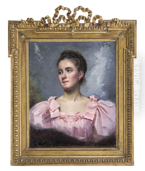 Profilo Di Fanciulla Con Vestito Rosa Oil Painting by Louis Muraton