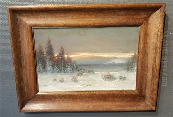 Wintry Landscape Oil Painting by Vladimir Leodinovitch (Comte de) Muravioff