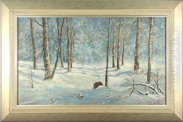 Winter Landscape With A Bear Oil Painting by Vladimir Leodinovitch (Comte de) Muravioff