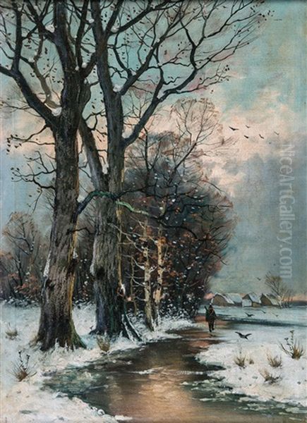 Winterlandschaft Mit Jager Oil Painting by Vladimir Leodinovitch (Comte de) Muravioff