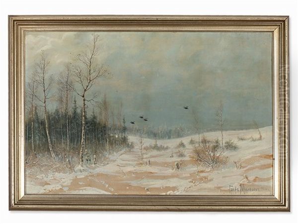 Hunting In The Winter Oil Painting by Vladimir Leodinovitch (Comte de) Muravioff