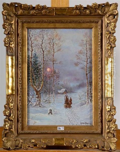 Paysage Anime Sous La Neige Oil Painting by Vladimir Leodinovitch (Comte de) Muravioff