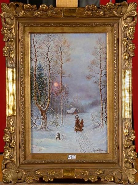 Paysage Anime Sous La Neige Oil Painting by Vladimir Leodinovitch (Comte de) Muravioff