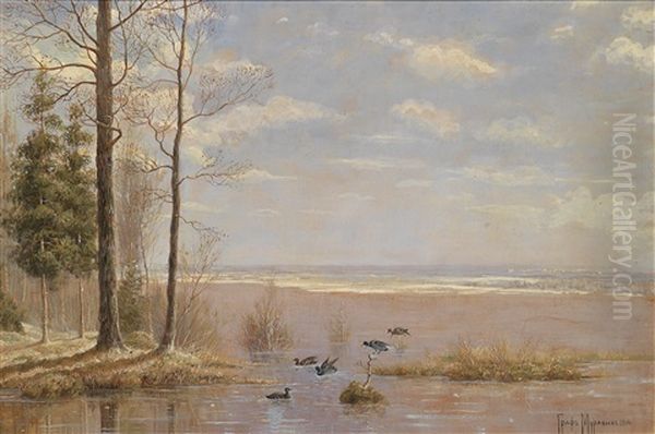 Sommer - Enten Am Fluss Oil Painting by Vladimir Leodinovitch (Comte de) Muravioff