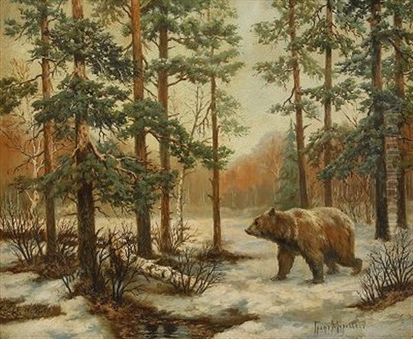 The Bear In The Forest Oil Painting by Vladimir Leodinovitch (Comte de) Muravioff