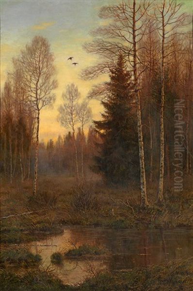 Woodland Landscape Oil Painting by Vladimir Leodinovitch (Comte de) Muravioff