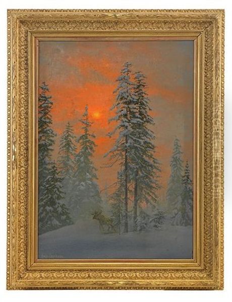 Winter Landscape Oil Painting by Vladimir Leodinovitch (Comte de) Muravioff