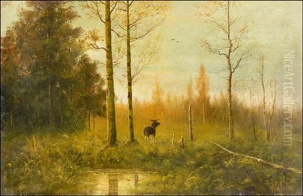 Metsamaisema (a Forest Landscape) Oil Painting by Vladimir Leodinovitch (Comte de) Muravioff